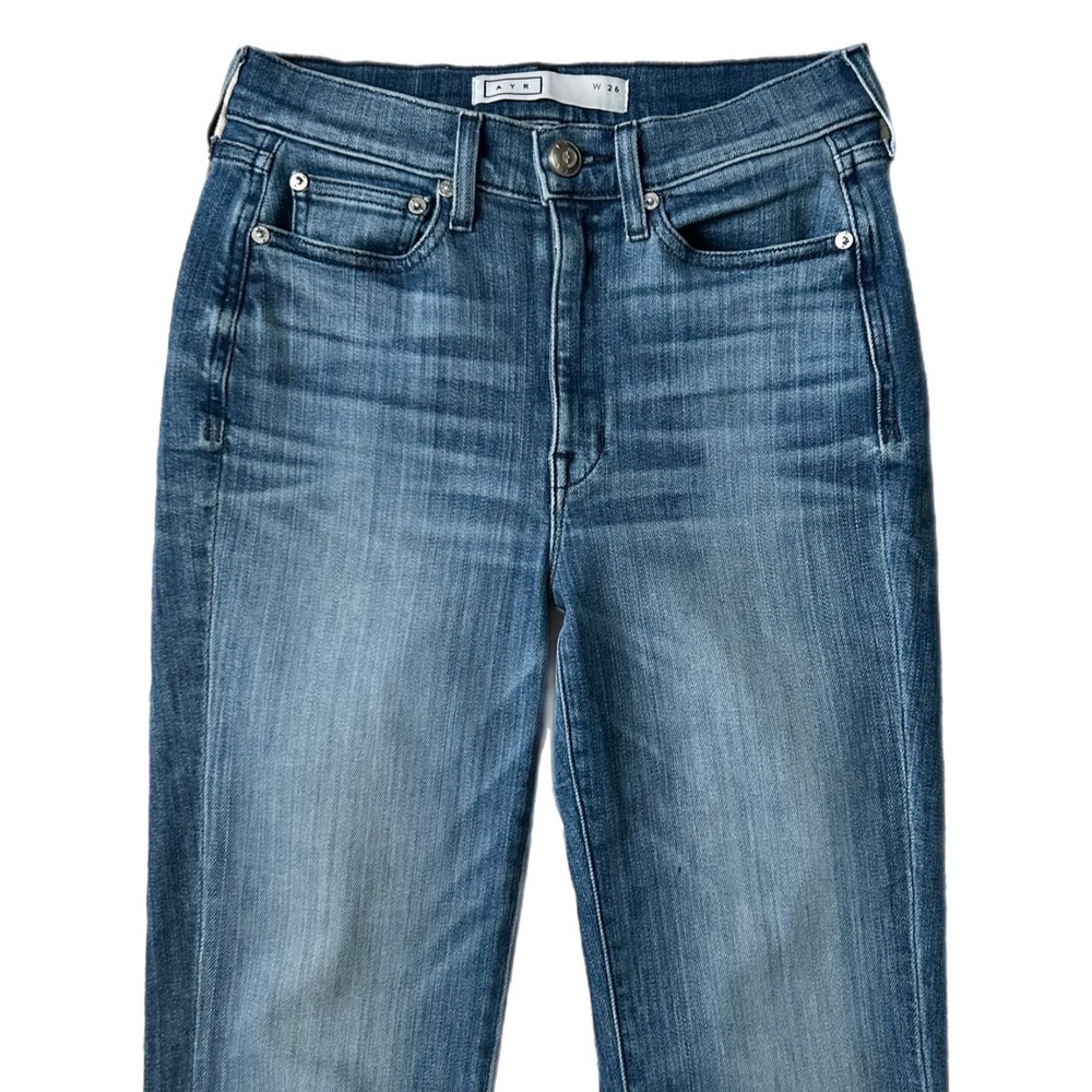 AYR The Bomb Pop High Rise Raw Hem Jeans Medium Wash Blue Size 26 - Picture 2 of 9
